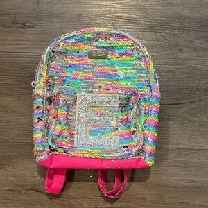 Justice Rainbow Sequin Backpack with Glitter E Initial
